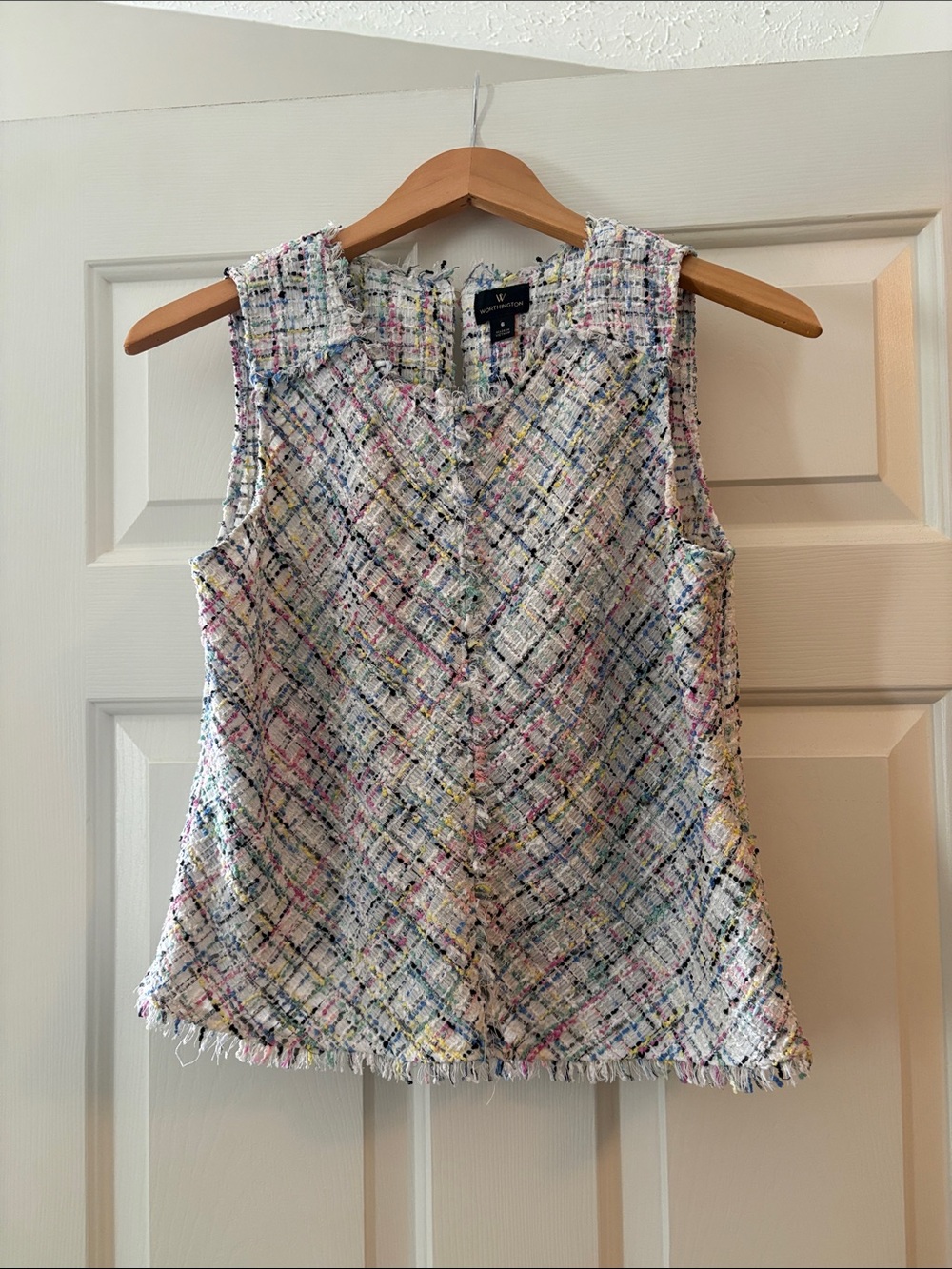Worthington Multicolor Tweed Sleeveless - White Base with Pastel Accents